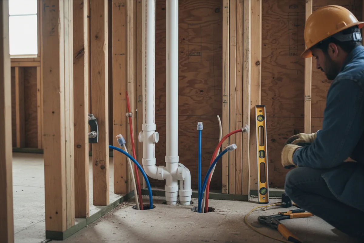 Drain and supply rough-in during Leak Detection in New Freedom