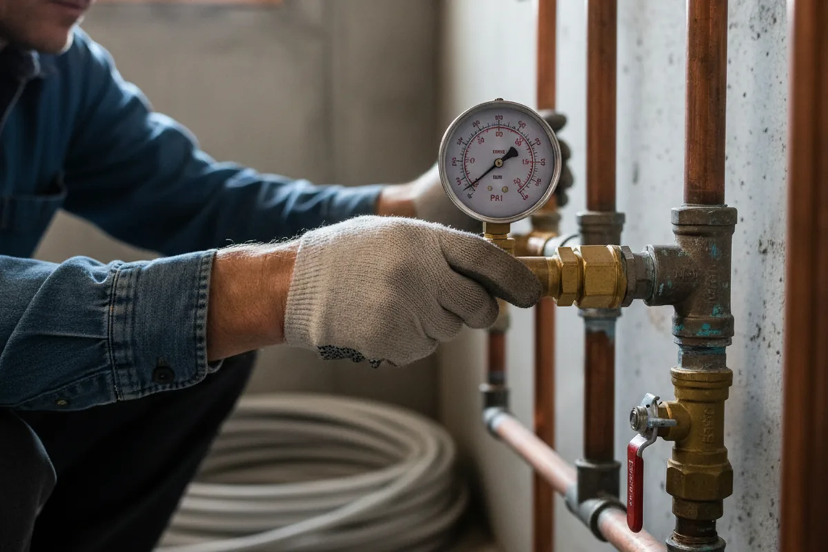 Pressure testing a repaired line during Water Line Repair in New Freedom